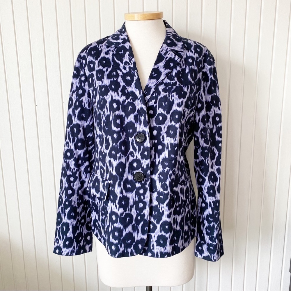 Lafayette 148 New York Purple Cheetah Animal Print Jacket Size 14